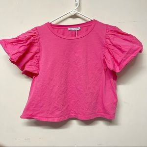 Zara large pink ruffle sleeve top